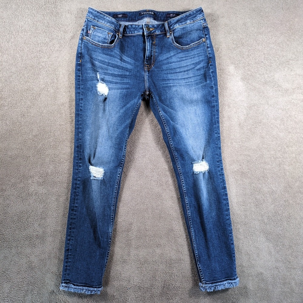 Vigoss Jagger Skinny Jeans Women 31X27 Blue Denim Classic Fit Distressed Raw Hem